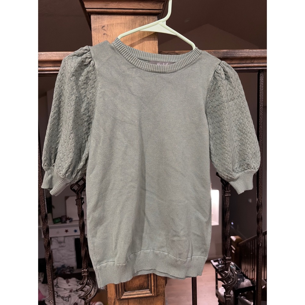 Marled‎ Reunited Clothing Sage Green Puff Sleeve Sweater Top XS Textured Knit